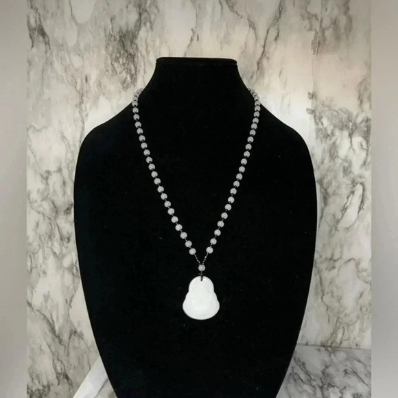Jewelry - White JADE Hand Carved Maitreya Buddah Pendant Necklace